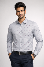 M Size| Men Printed Shirt Full Sleve| Grey
