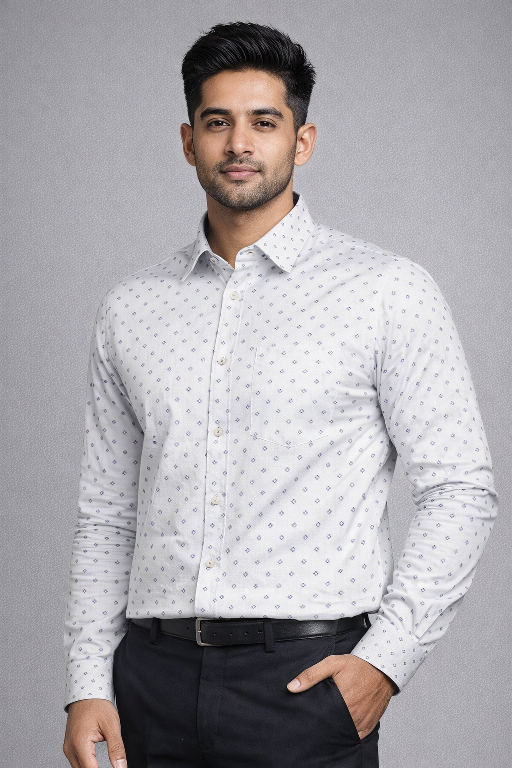 XL Size| Men Printed Shirt Full Sleve| White