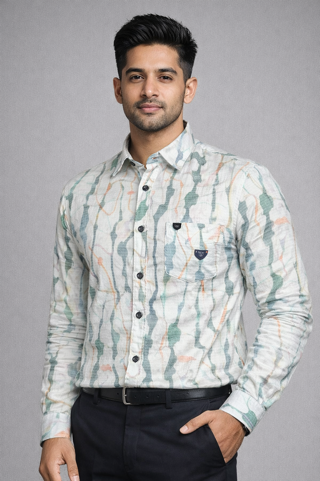 XL Size| Men Printed Shirt Full Sleve| White