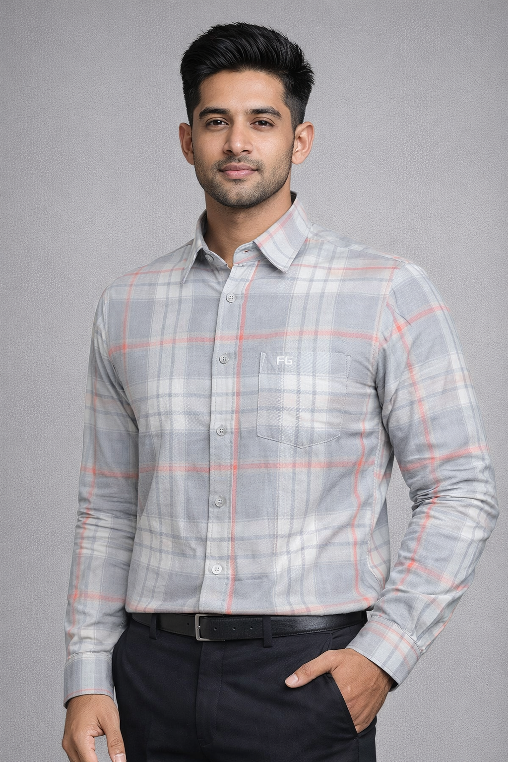 XL Size| Men Check Shirt Full Sleve| Grey
