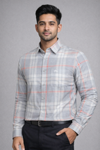 XL Size| Men Check Shirt Full Sleve| Grey