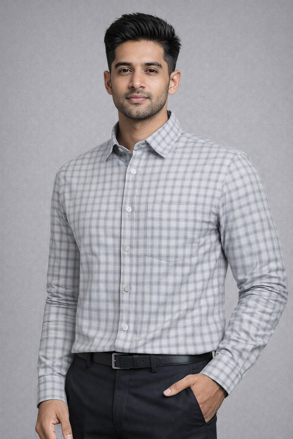 XL Size| Men Check Shirt Full Sleve| Grey