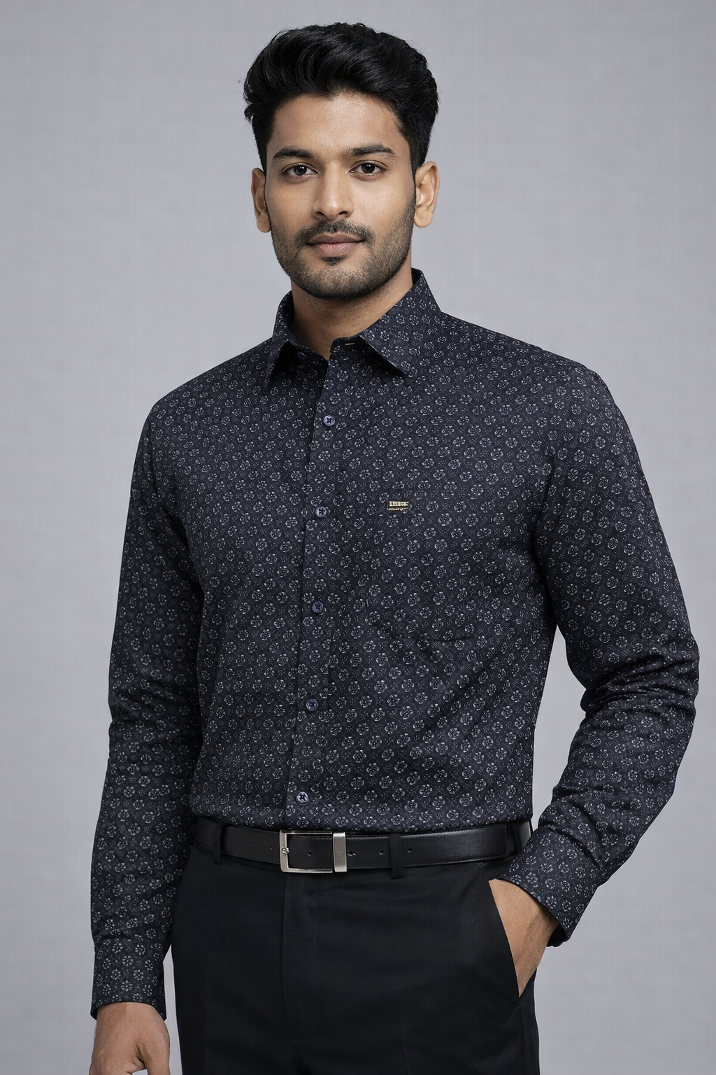 XXL Size| Men Printed Shirt Full | Black