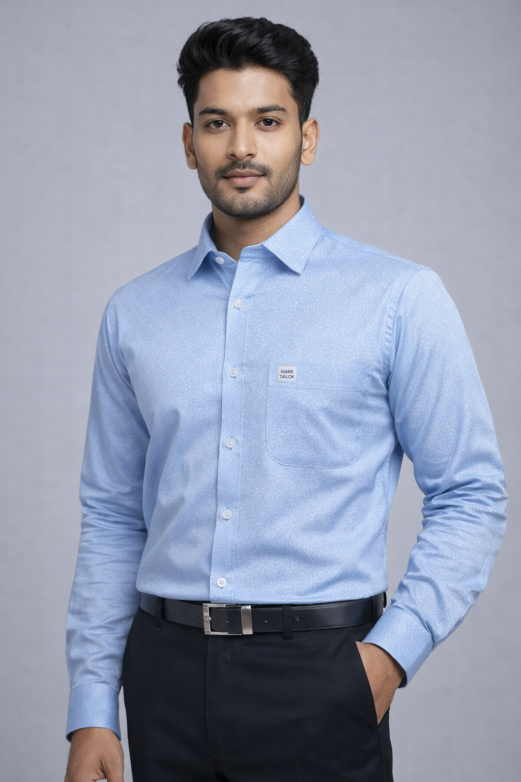 XXL Size| Men Printed Shirt Full | Sky Blue