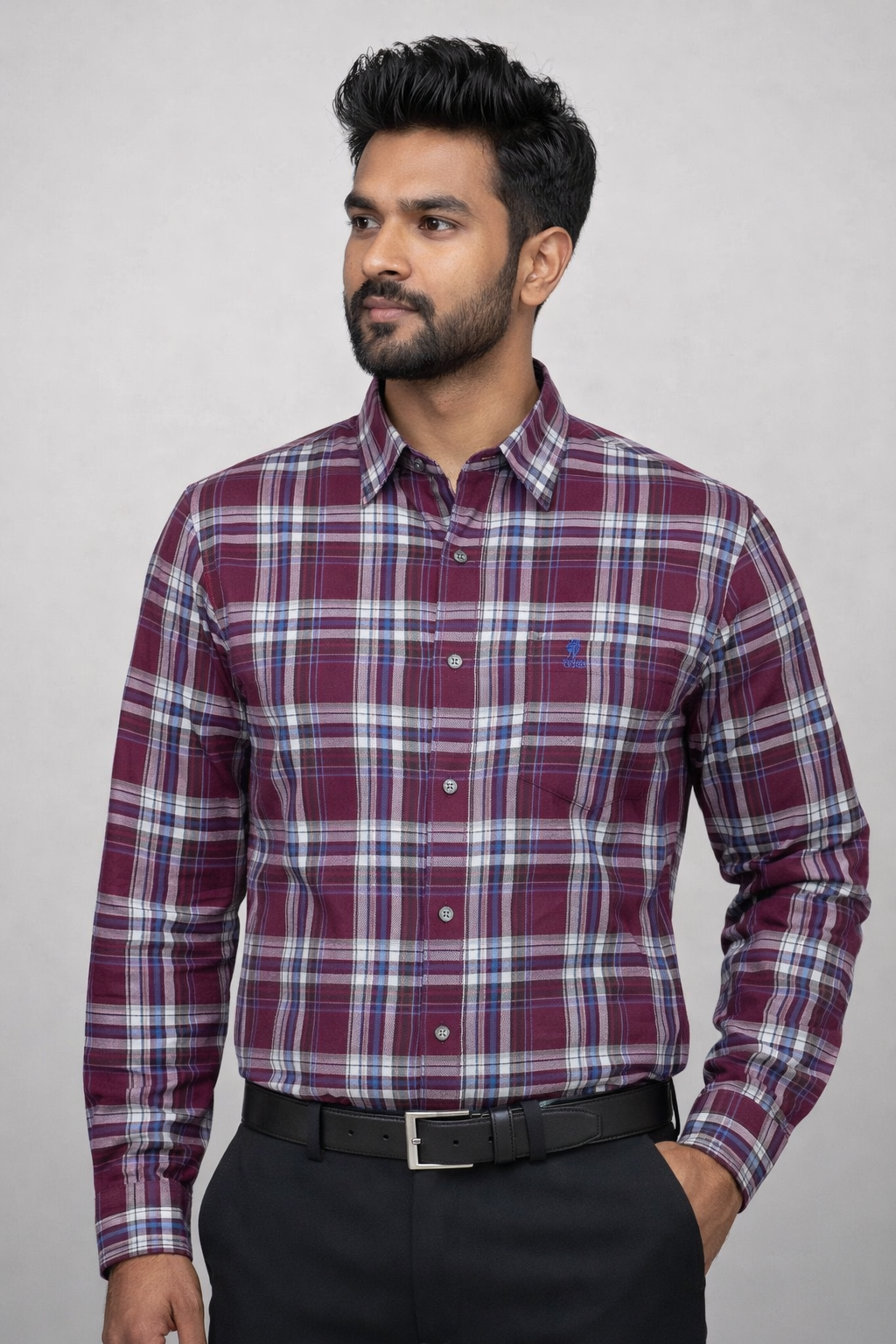 L Size| Men Check Shirt Full Sleve| Maroon