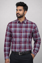 L Size| Men Check Shirt Full Sleve| Maroon