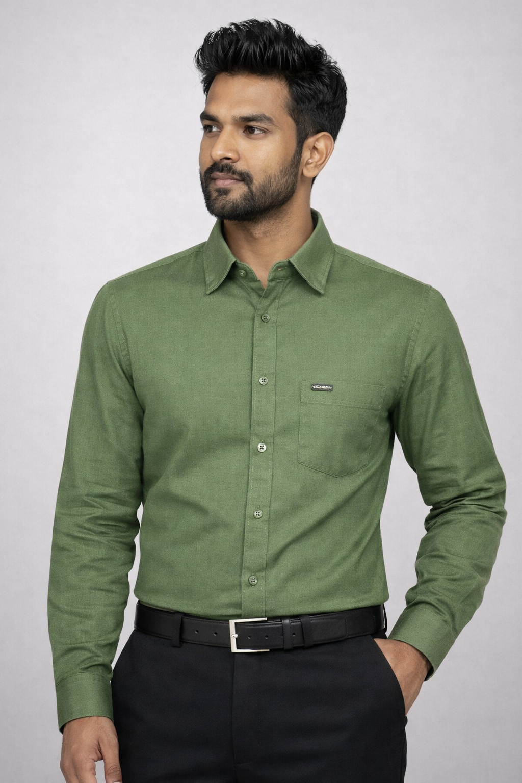 L Size| Men Plain Shirt Full Sleve| Green
