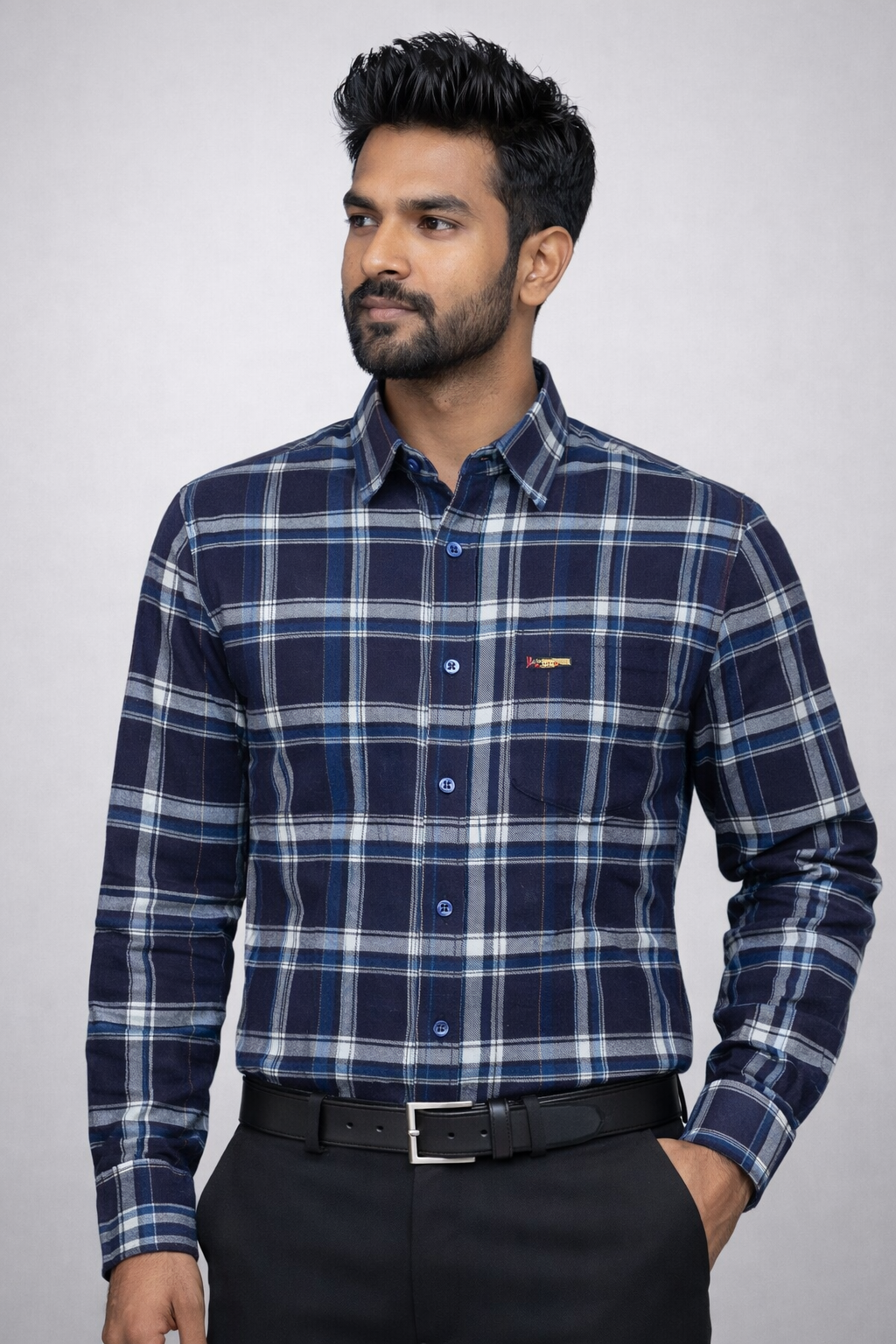 L Size| Men Check Shirt Full Sleve| Blue