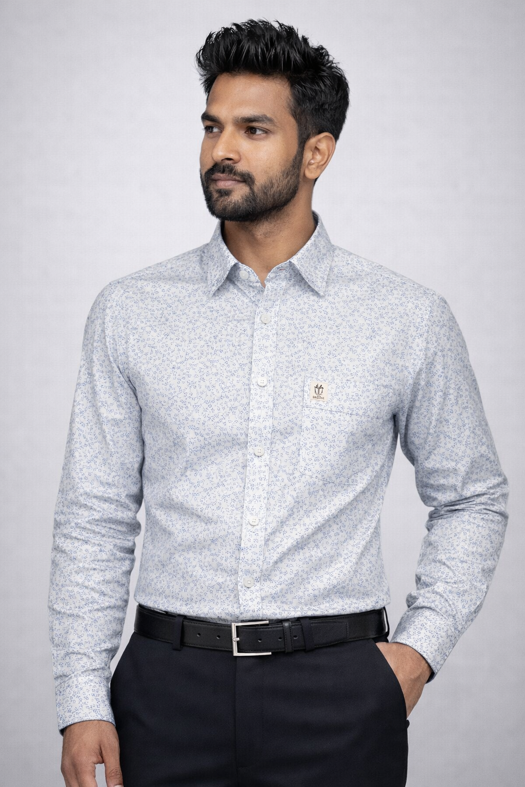 L Size| Men Printed Shirt Full Sleve| White