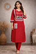XL Size| Cotton Stitched Designer Gamcha Jamdani Kurti | Red