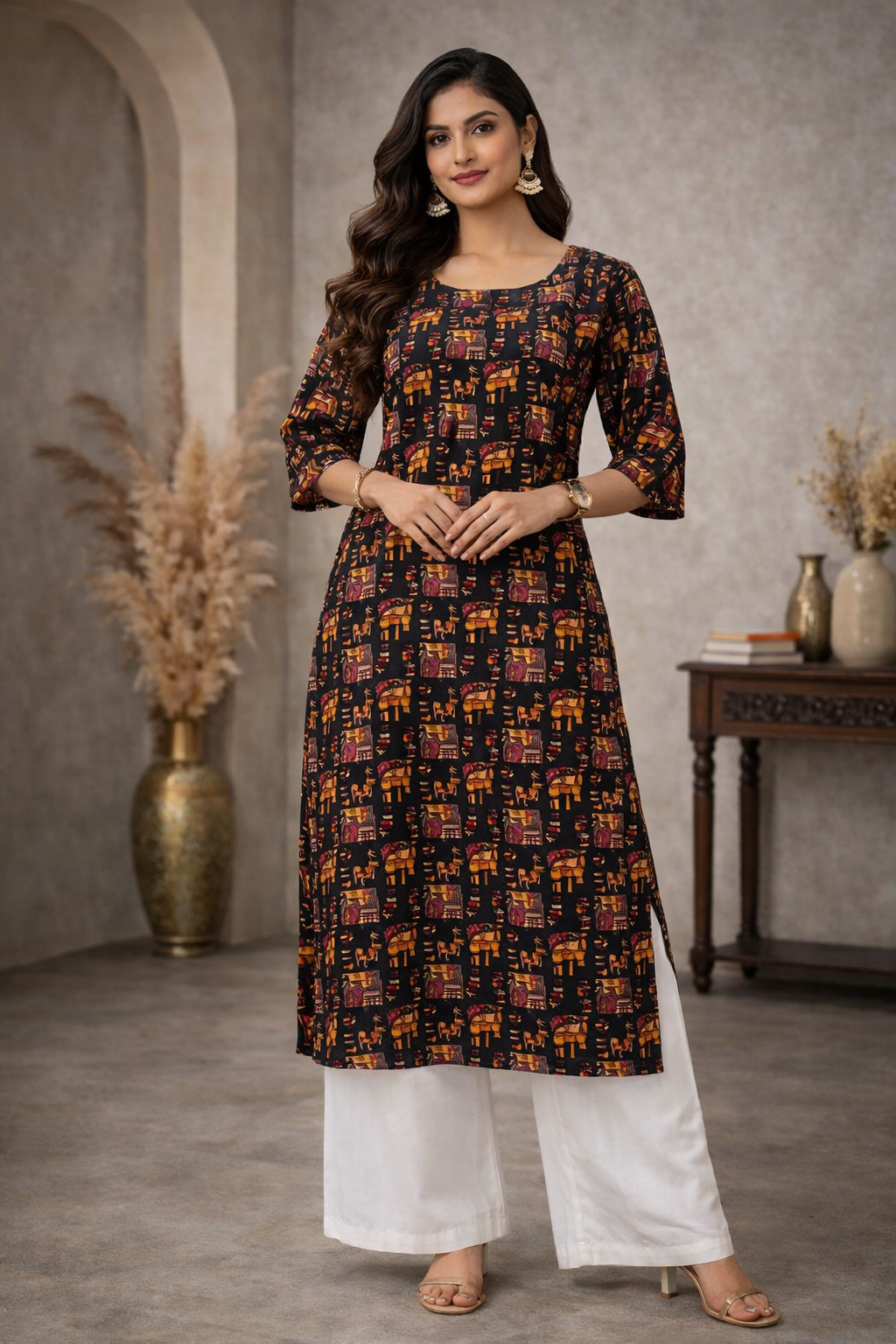 XXL Size| Basic Cotton Printed Kurti | Black
