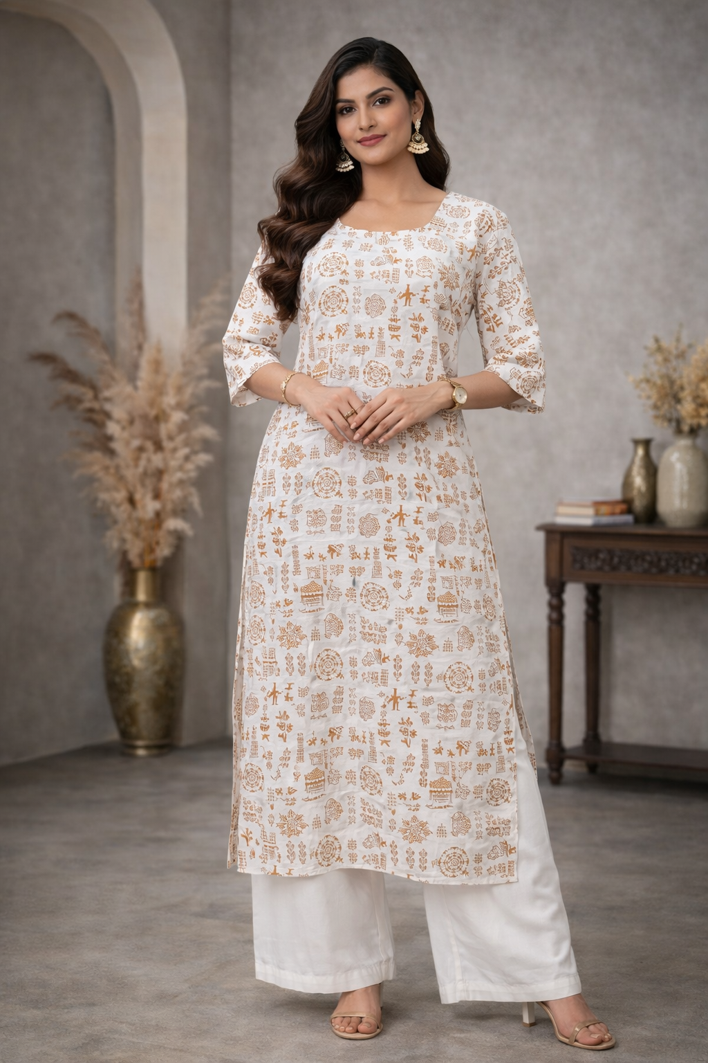 XXL Size| Basic Cotton Printed Kurti | White
