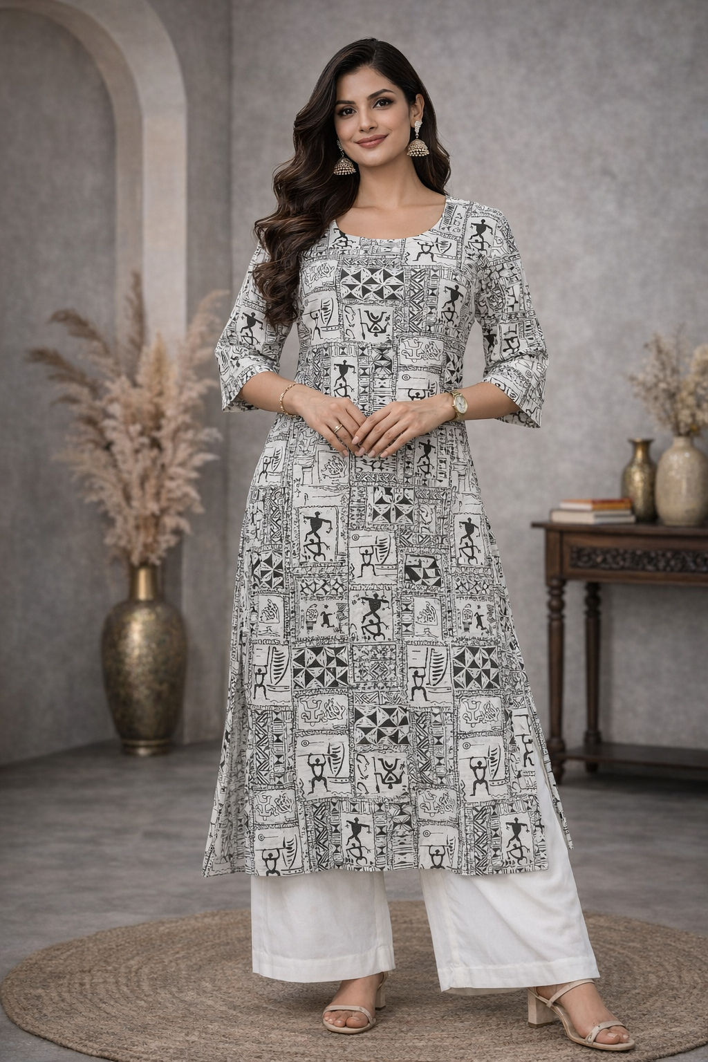 XL Size| Basic Cotton Printed Kurti | White