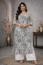 XL Size| Basic Cotton Printed Kurti | White