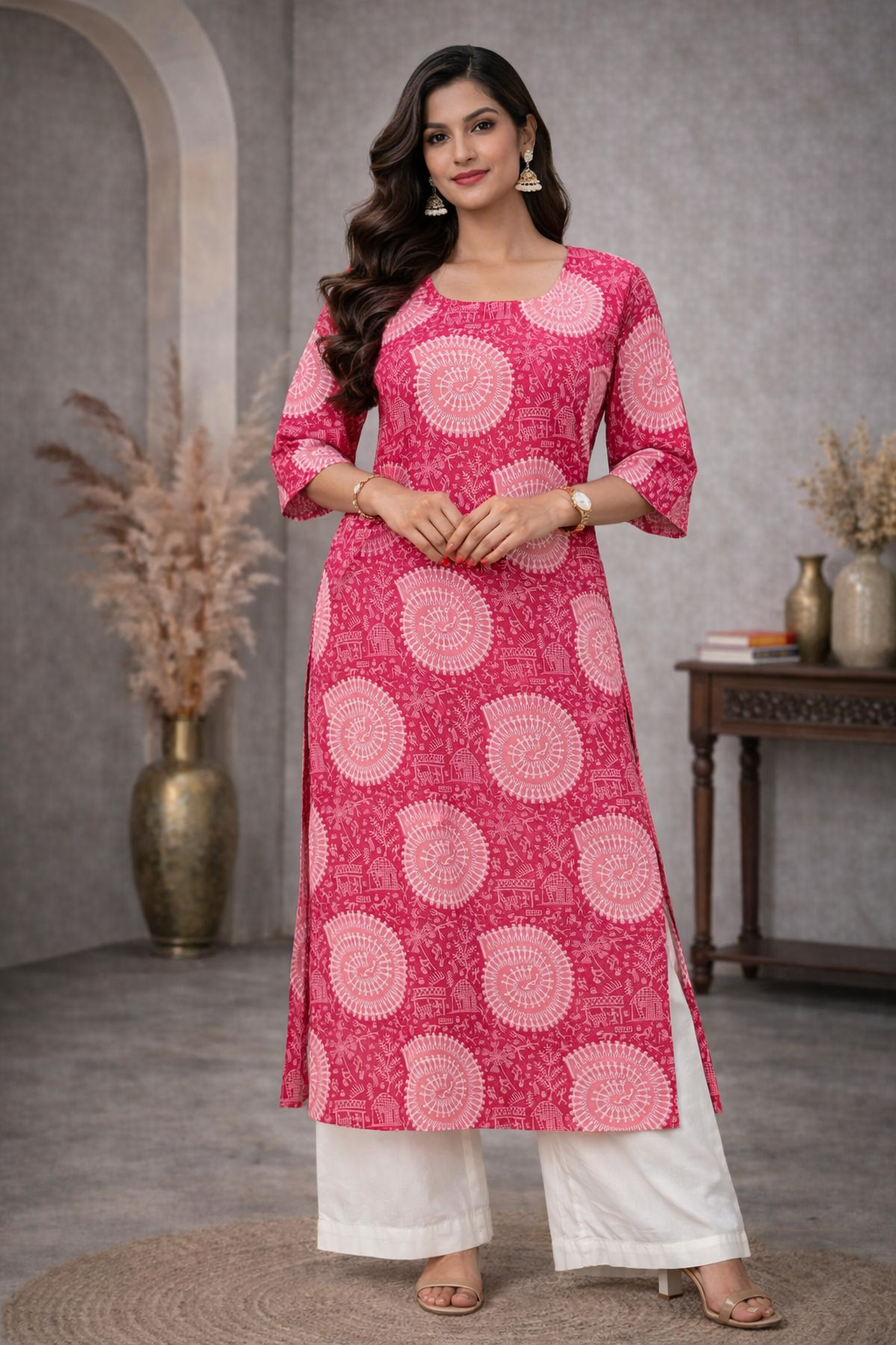 XL Size| Basic Cotton Printed Kurti | Pink