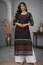 L Size| Basic Cotton Printed Kurti | Black