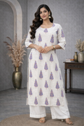 XXL Size| Basic Cotton Printed Kurti | White