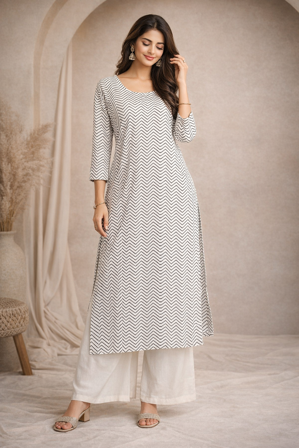 4XL Size| Basic Cotton Printed Kurti | White