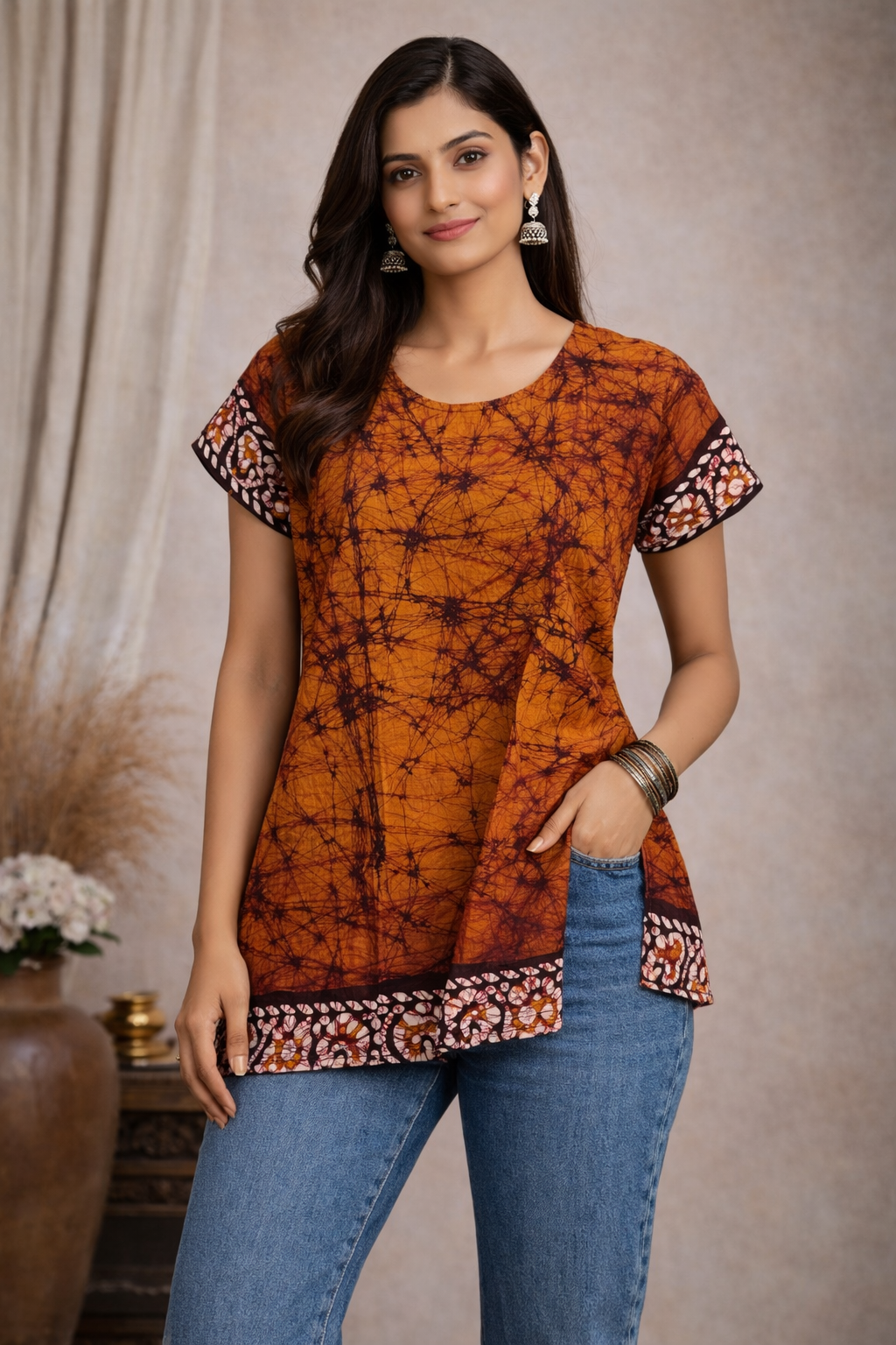 3XL SIZE |COTTON SHORT BATIK KURTI | Orange