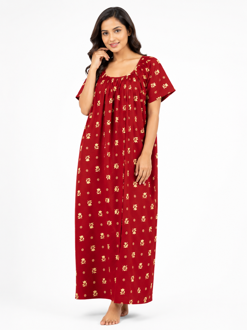 Pure Cotton Half Sleeve Nighty | Red