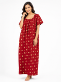 Pure Cotton Half Sleeve Nighty | Red
