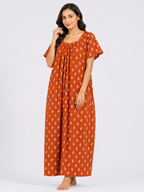 Pure Cotton Half Sleeve Nighty | Orange