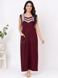 Pure Cotton Sleeveless designer Nighty | Maroon