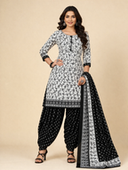 L SIZE| Budget Cotton 3 Pieces Printed  Kurti/Salwar Suit| White