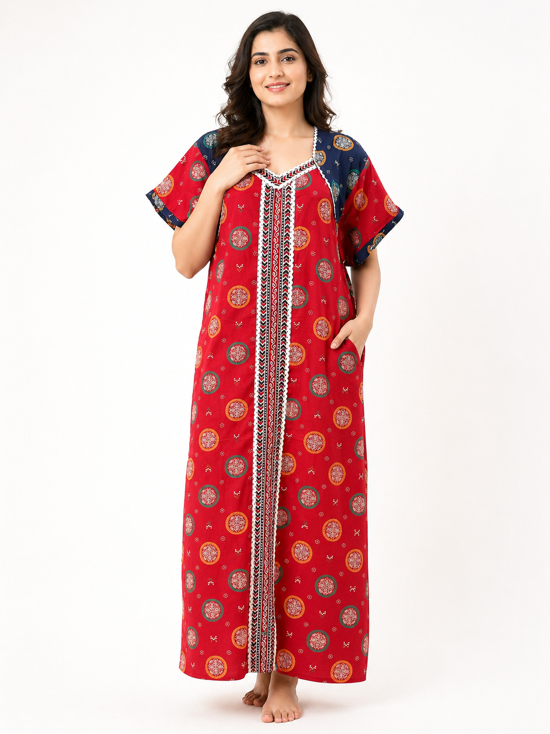 Pure Cotton designer Nighty | Red