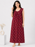 Pure Cotton Sleeveless Nighty | Maroon