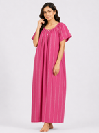 XXL Size | Pure Cotton Half Sleeve Nighty | Pink
