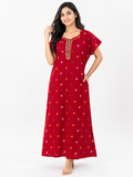 Pure Cotton Half Sleeve Allen Cut Nighty | Red