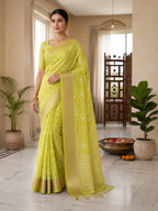 Stitch Work Organza Silk Saree| Green