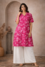 XL Size| Pure Cotton Printed Kurti With Collar | Rani