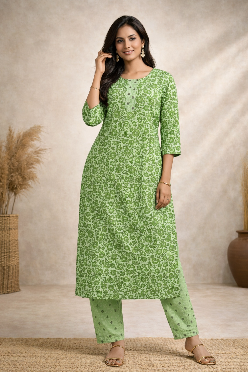 3XL SIZE| Budget Cotton 2 Pieces Print Kurti/Salwar Suit| Green