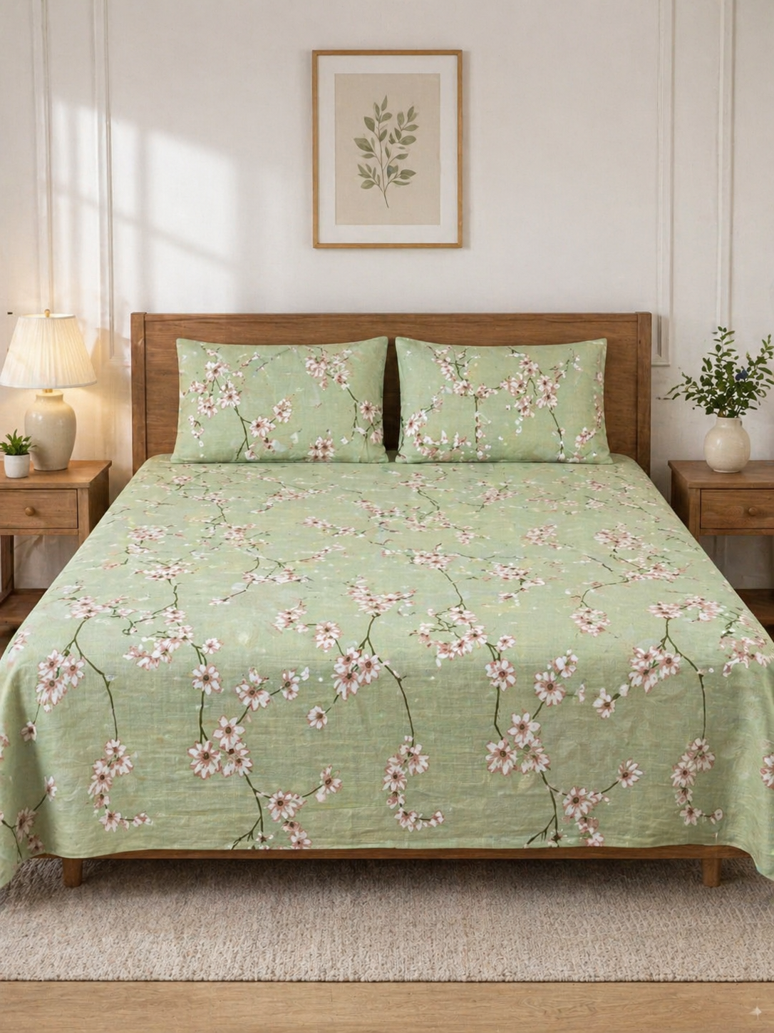 SATAN| Premium Sateen Cotton King Sheet Set (7.5 x 9 ft) | Pista Green