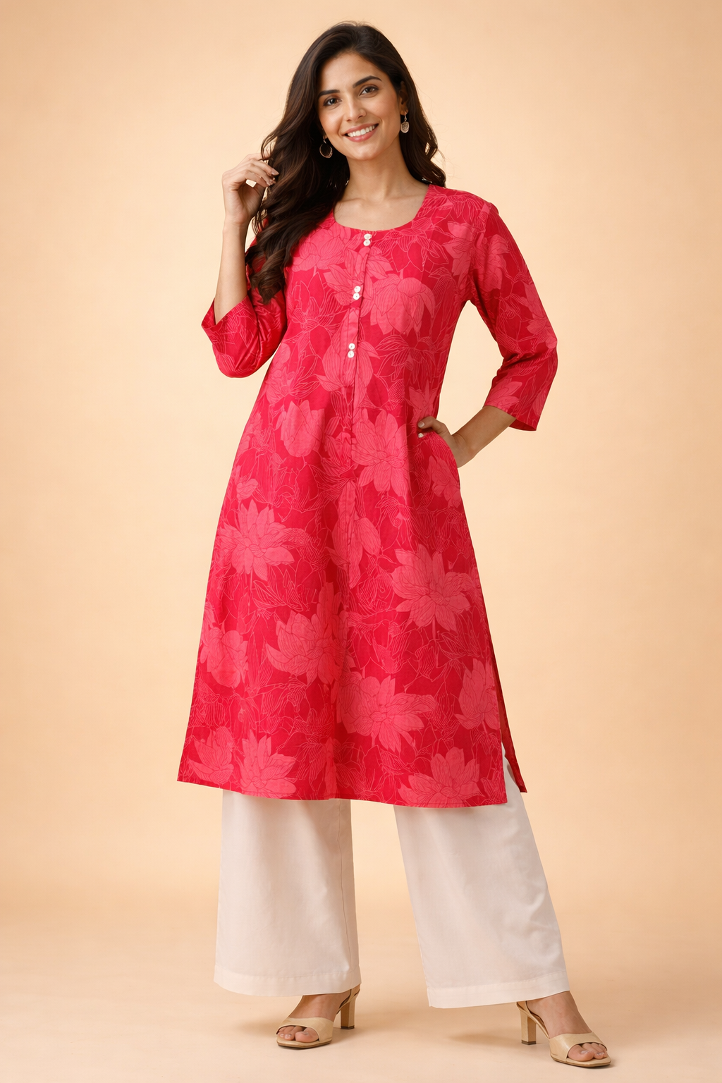 3XL Size| Premium Cotton Printed Kurti | Red