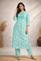 3XL SIZE| Budget Cotton 2 Pieces Print Kurti/Salwar Suit| Green
