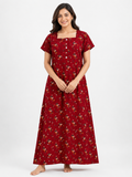 Pure Cotton Half Sleeve Allen Cut Nighty | Red