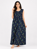 Pure Cotton Sleeveless Nighty |Blue