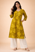 3XL Size| Premium Cotton Printed Kurti | Yellow