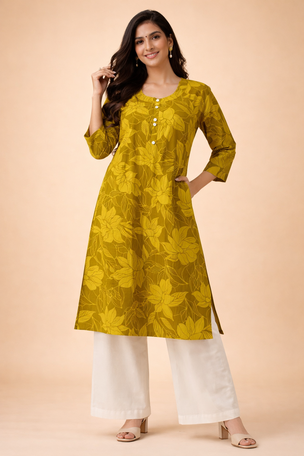 3XL Size| Premium Cotton Printed Kurti | Yellow
