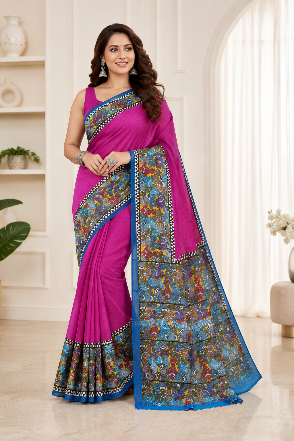 Pure Lilen Saree Printed Work| Purple