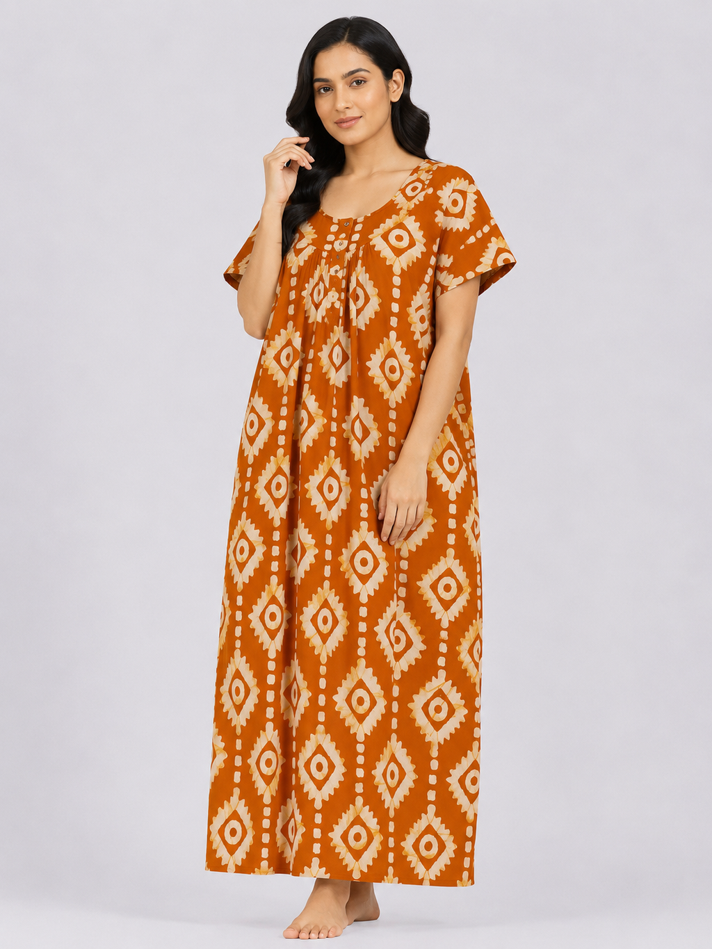 XXL Size | Pure Cotton Half Sleeve Nighty | Yellow