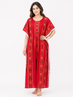 Pure Cotton Kaftan Nighty | Red