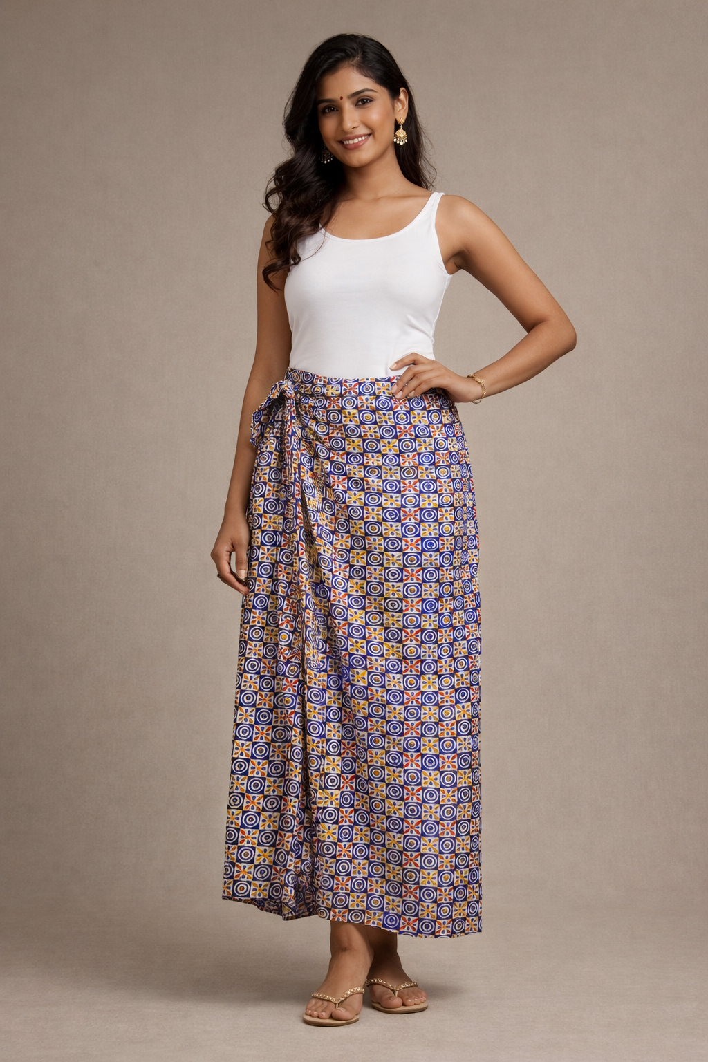 Ladies Cotton Printed Wrapper Skirt| Blue