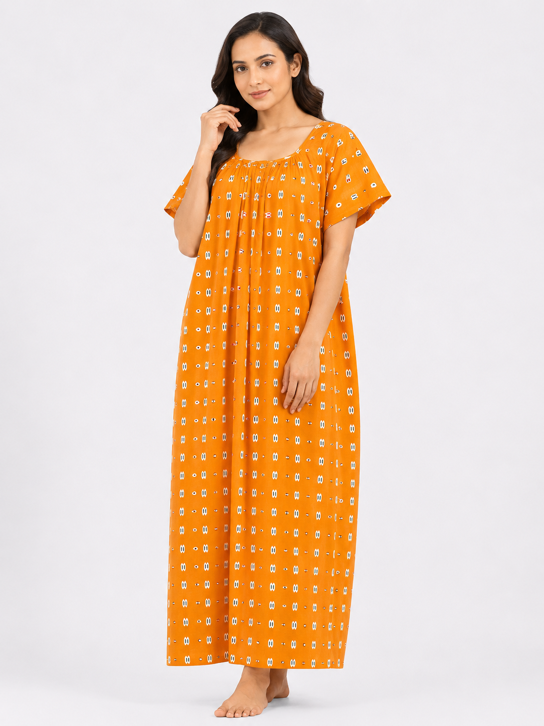 Pure Cotton Half Sleeve Nighty | Yellow