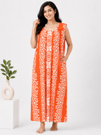 Pure Cotton Sleeveless Nighty | Orange