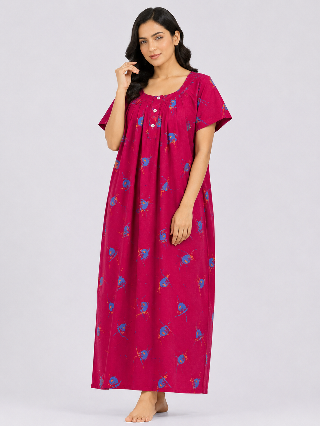 XXL Size | Pure Cotton Half Sleeve Nighty | Red