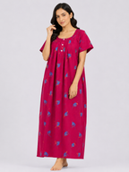 XXL Size | Pure Cotton Half Sleeve Nighty | Red